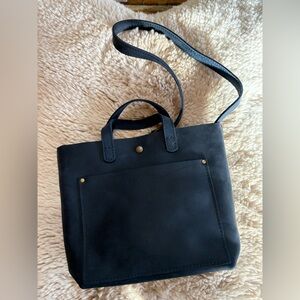 Portland Leather deep water blue mini cross body tote